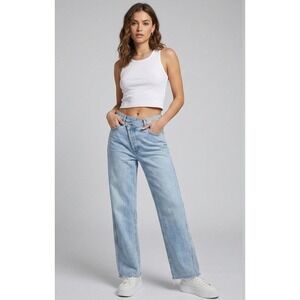 Revice Denim Asymmetrical Crossover Jeans Womens 27 Light Blue Raw Hem 90's Y2K